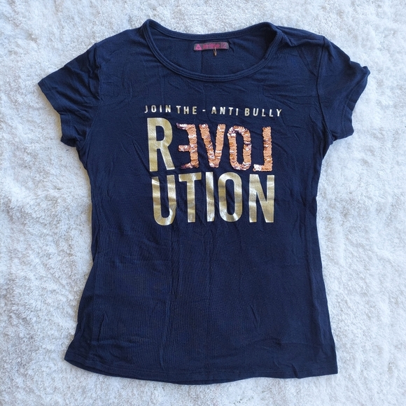 Girls Attitude - Navy Blue Short Sleeve Top Size 12 - Picture 8 of 8